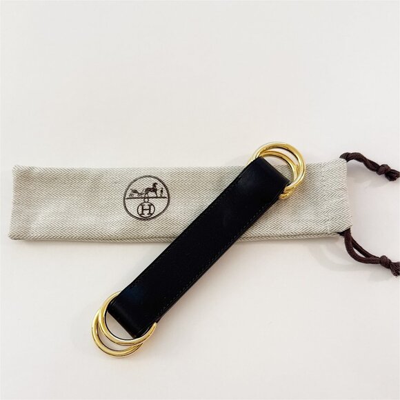 Hermes Romance Scarf Belt in Black leather w Gold Hardware NEW conniesluxuries - Picture 1 of 12